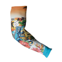 Cayman Islands Arm Sleeves Iguanas And Parrot Hisbius Flower - Wonder Print Shop