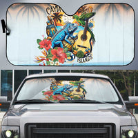 Cayman Islands Auto Sun Shade Iguanas And Parrot Hisbius Flower - Wonder Print Shop