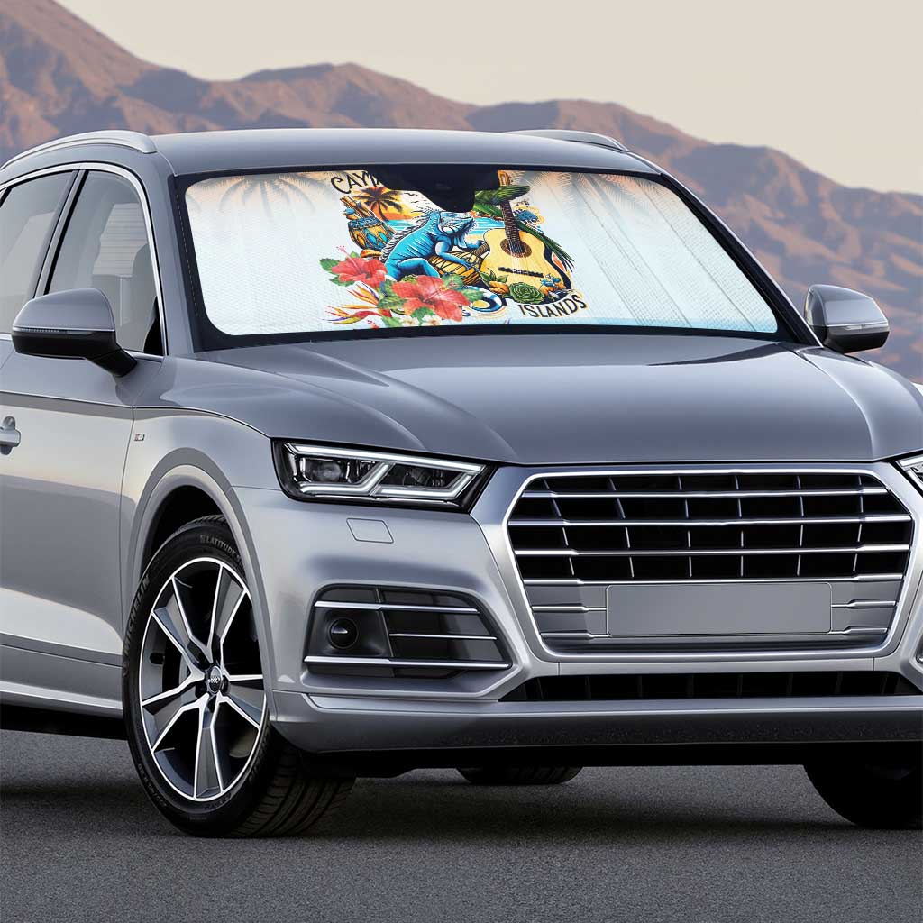 Cayman Islands Auto Sun Shade Iguanas And Parrot Hisbius Flower - Wonder Print Shop