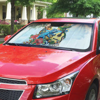 Cayman Islands Auto Sun Shade Iguanas And Parrot Hisbius Flower - Wonder Print Shop