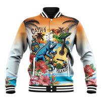 Cayman Islands Baseball Jacket Iguanas And Parrot Hisbius Flower - Wonder Print Shop