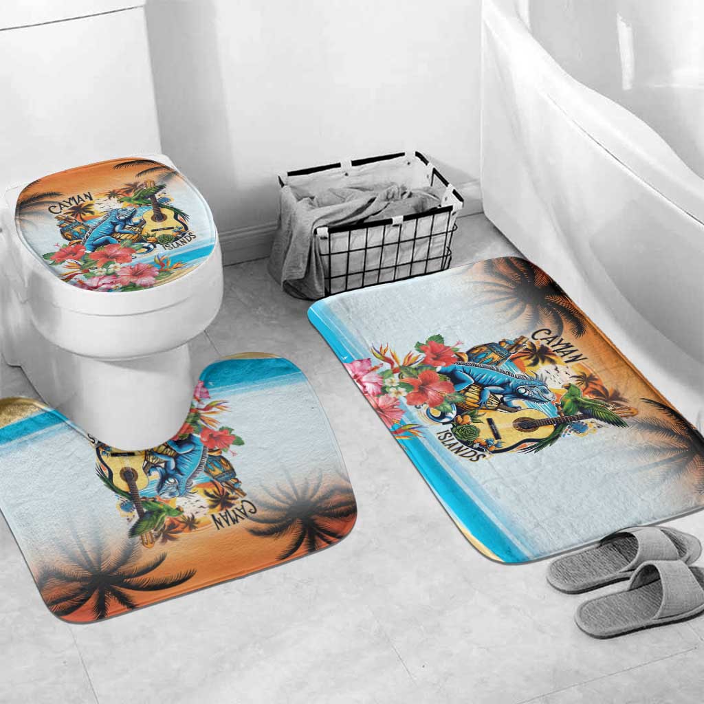 Cayman Islands Bathroom Set Iguanas And Parrot Hisbius Flower - Wonder Print Shop