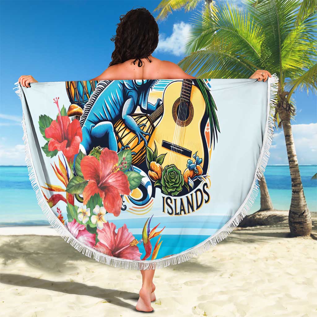 Cayman Islands Beach Blanket Iguanas And Parrot Hisbius Flower - Wonder Print Shop