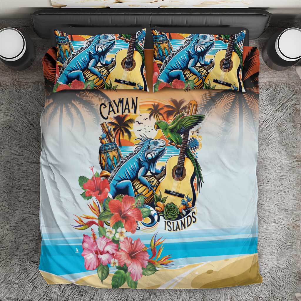 Cayman Islands Bedding Set Iguanas And Parrot Hisbius Flower - Wonder Print Shop
