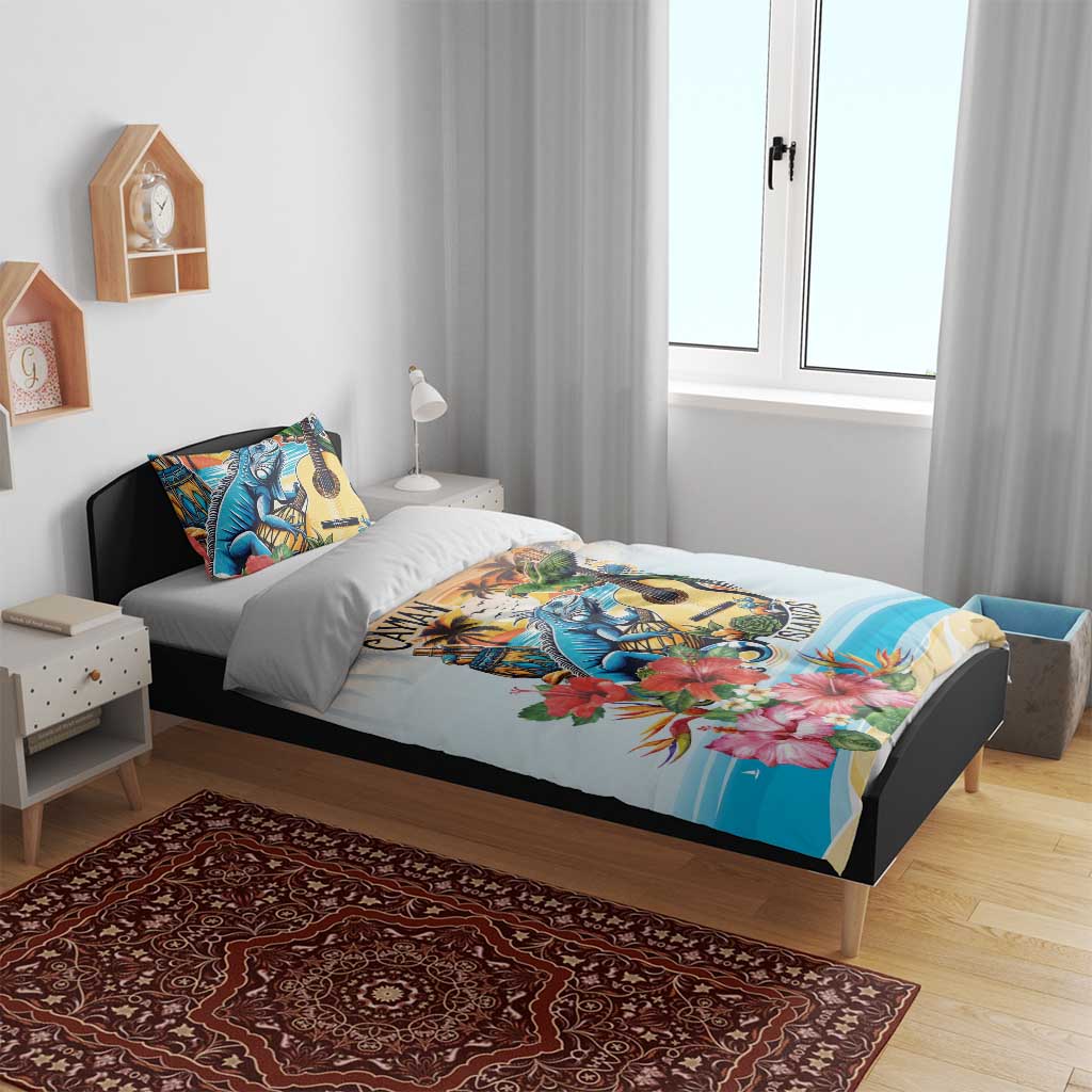 Cayman Islands Bedding Set Iguanas And Parrot Hisbius Flower - Wonder Print Shop