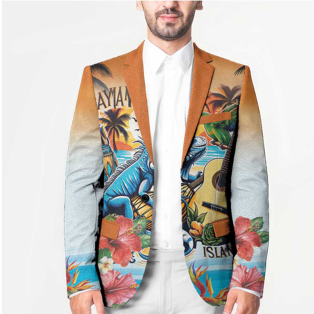 Cayman Islands Blazer Iguanas And Parrot Hisbius Flower - Wonder Print Shop