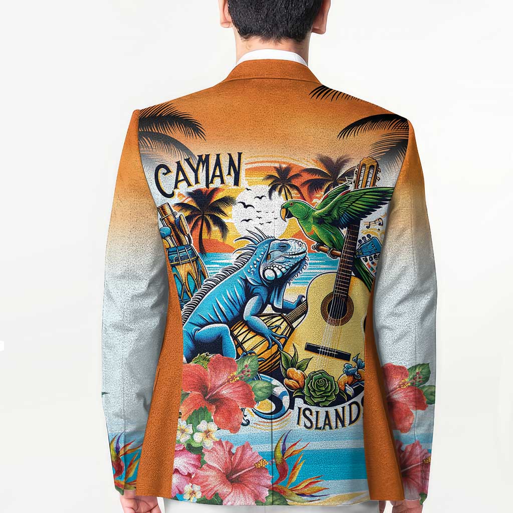 Cayman Islands Blazer Iguanas And Parrot Hisbius Flower - Wonder Print Shop