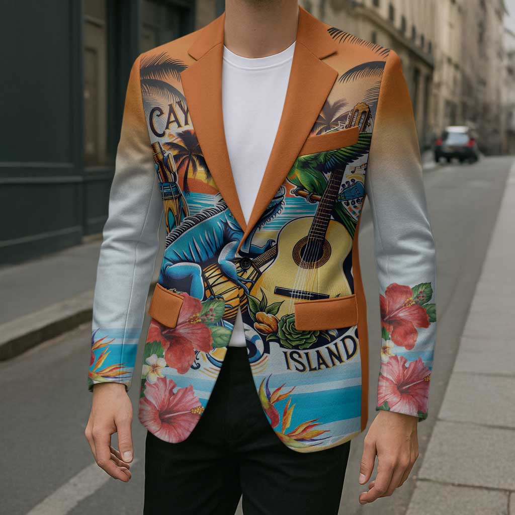 Cayman Islands Blazer Iguanas And Parrot Hisbius Flower - Wonder Print Shop