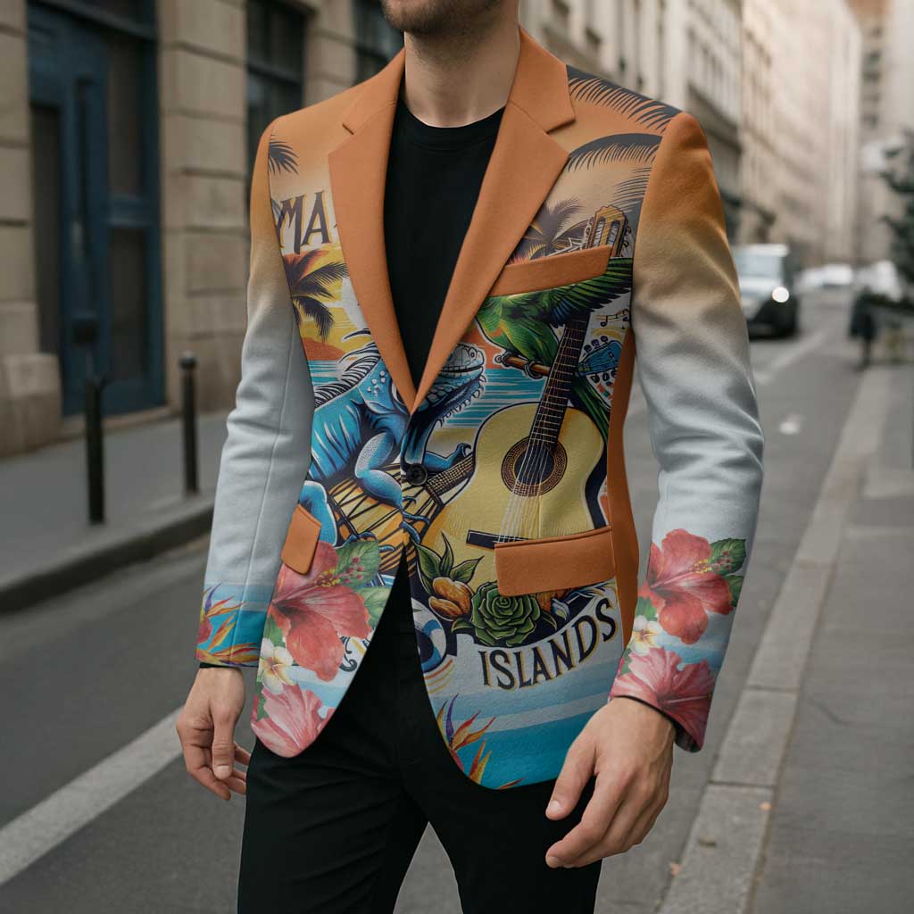 Cayman Islands Blazer Iguanas And Parrot Hisbius Flower - Wonder Print Shop