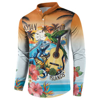 Cayman Islands Button Sweatshirt Iguanas And Parrot Hisbius Flower - Wonder Print Shop
