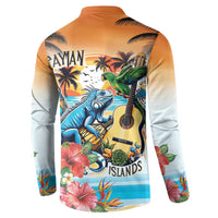Cayman Islands Button Sweatshirt Iguanas And Parrot Hisbius Flower - Wonder Print Shop