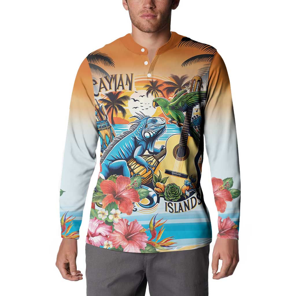 Cayman Islands Button Sweatshirt Iguanas And Parrot Hisbius Flower - Wonder Print Shop