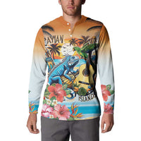 Cayman Islands Button Sweatshirt Iguanas And Parrot Hisbius Flower - Wonder Print Shop