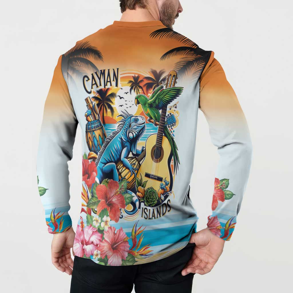 Cayman Islands Button Sweatshirt Iguanas And Parrot Hisbius Flower - Wonder Print Shop