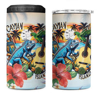 Cayman Islands 4 in 1 Can Cooler Tumbler Iguanas And Parrot Hisbius Flower - Wonder Print Shop