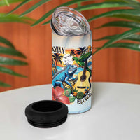 Cayman Islands 4 in 1 Can Cooler Tumbler Iguanas And Parrot Hisbius Flower - Wonder Print Shop