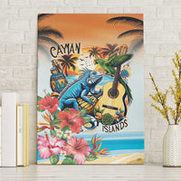 Cayman Islands Canvas Wall Art Iguanas And Parrot Hisbius Flower - Wonder Print Shop