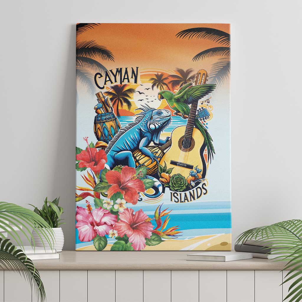 Cayman Islands Canvas Wall Art Iguanas And Parrot Hisbius Flower - Wonder Print Shop