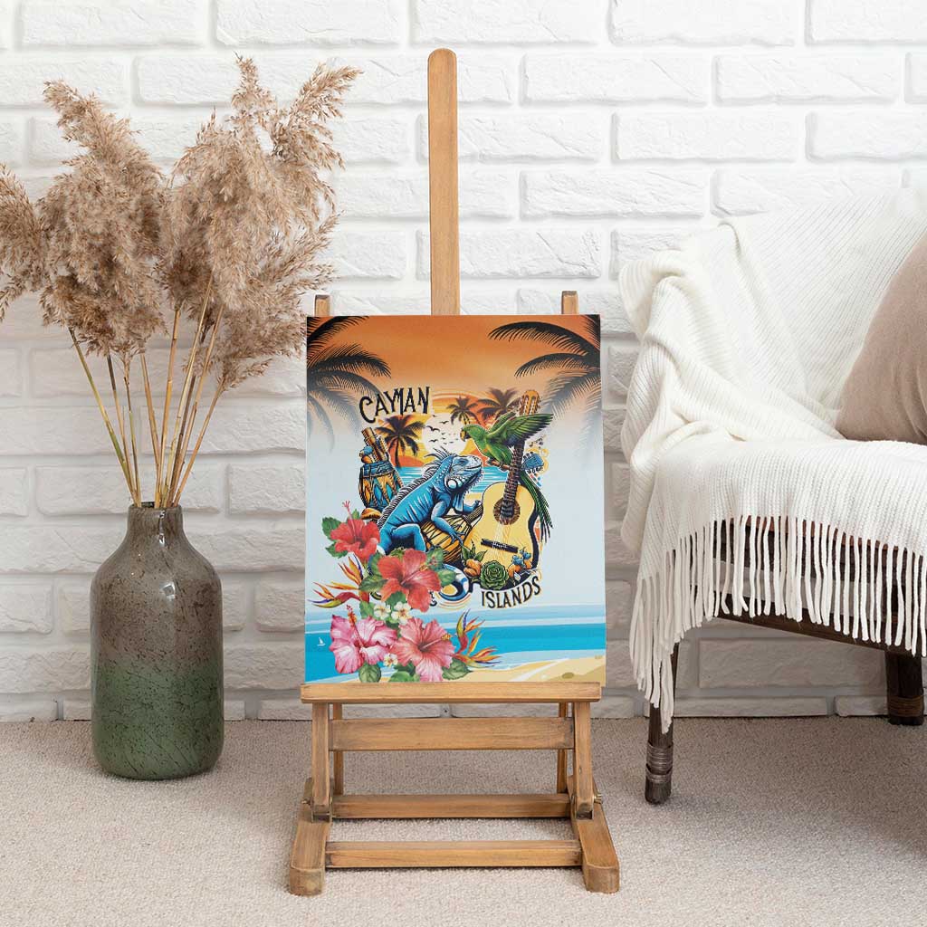 Cayman Islands Canvas Wall Art Iguanas And Parrot Hisbius Flower - Wonder Print Shop