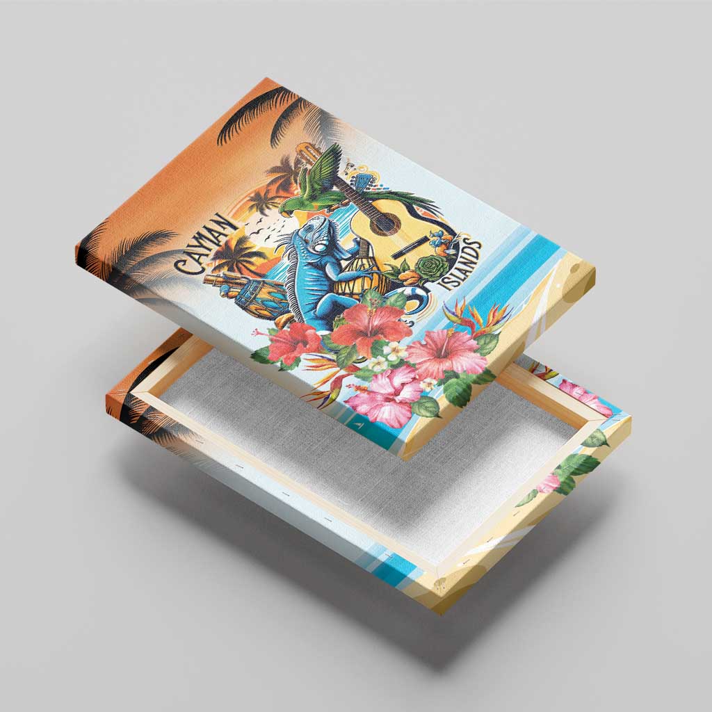 Cayman Islands Canvas Wall Art Iguanas And Parrot Hisbius Flower - Wonder Print Shop