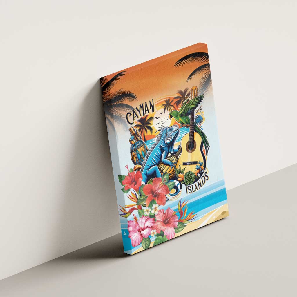 Cayman Islands Canvas Wall Art Iguanas And Parrot Hisbius Flower - Wonder Print Shop