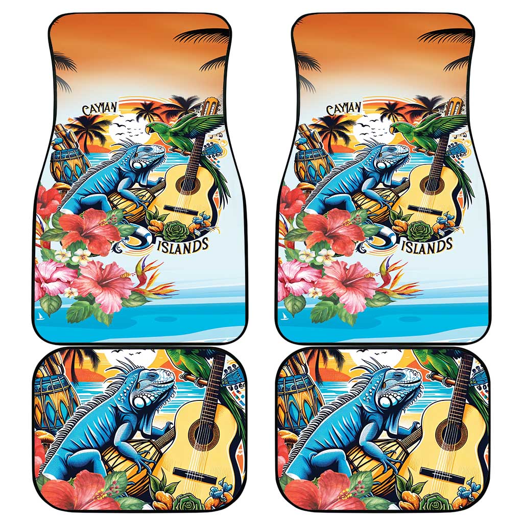 Cayman Islands Car Mats Iguanas And Parrot Hisbius Flower - Wonder Print Shop