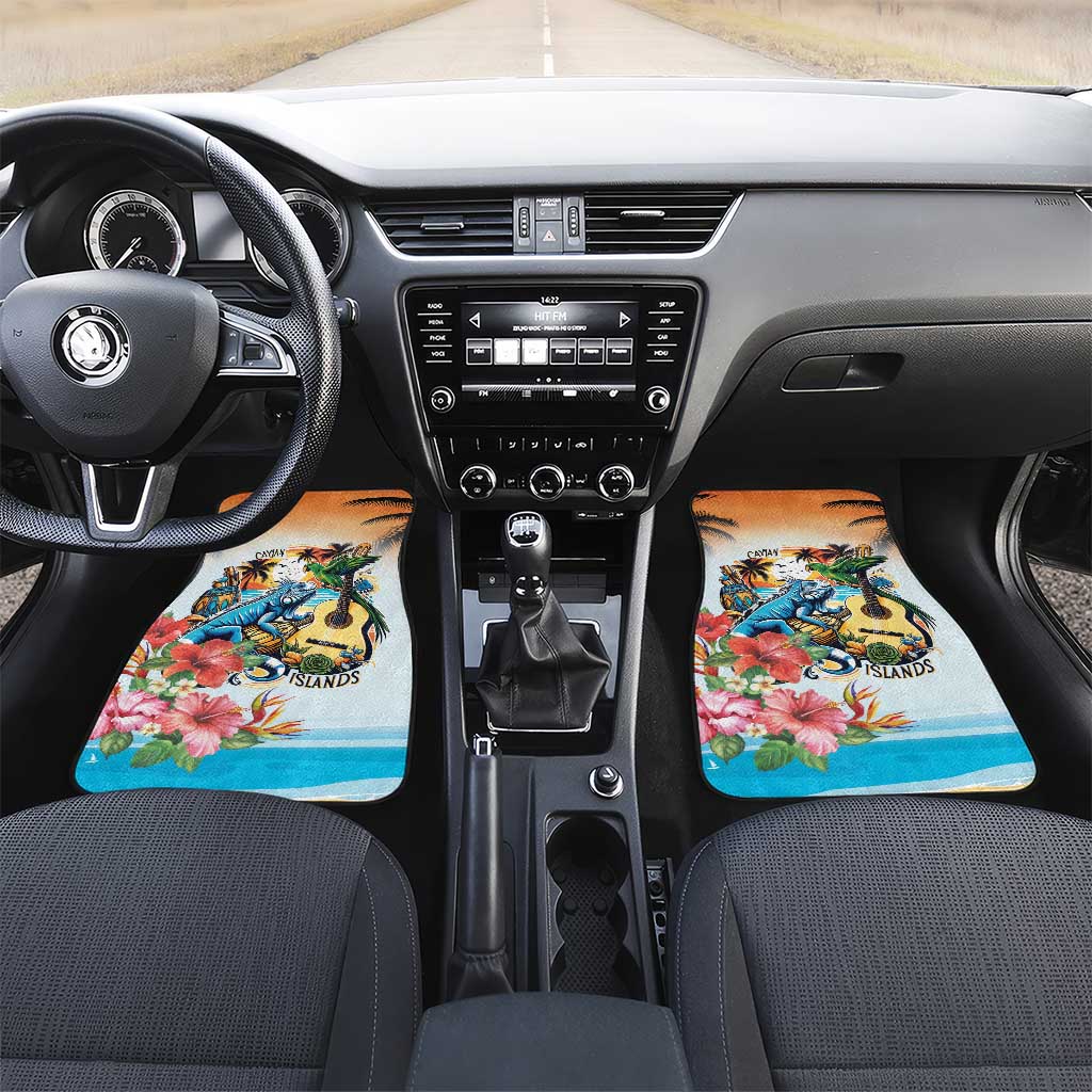 Cayman Islands Car Mats Iguanas And Parrot Hisbius Flower - Wonder Print Shop