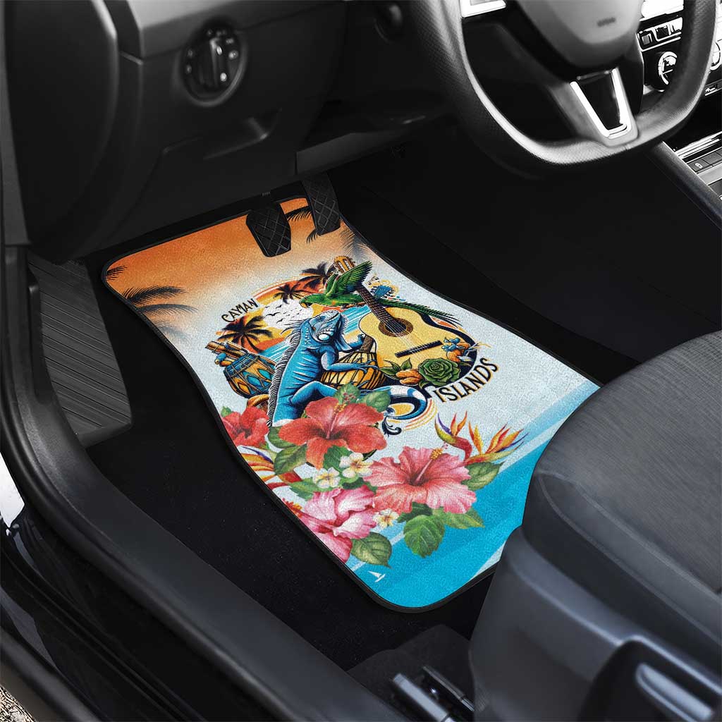 Cayman Islands Car Mats Iguanas And Parrot Hisbius Flower - Wonder Print Shop
