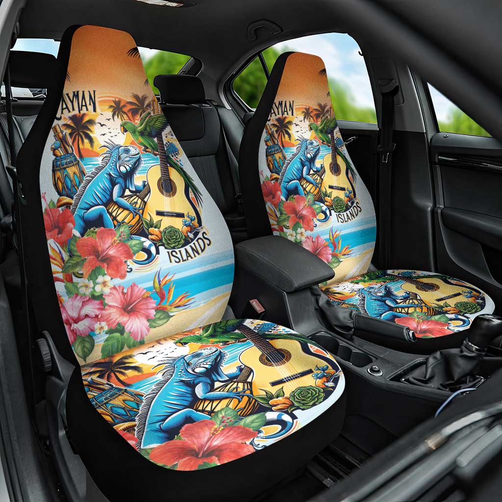 Cayman Islands Car Seat Cover Iguanas And Parrot Hisbius Flower - Wonder Print Shop