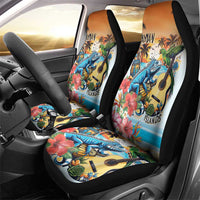 Cayman Islands Car Seat Cover Iguanas And Parrot Hisbius Flower - Wonder Print Shop