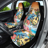 Cayman Islands Car Seat Cover Iguanas And Parrot Hisbius Flower - Wonder Print Shop