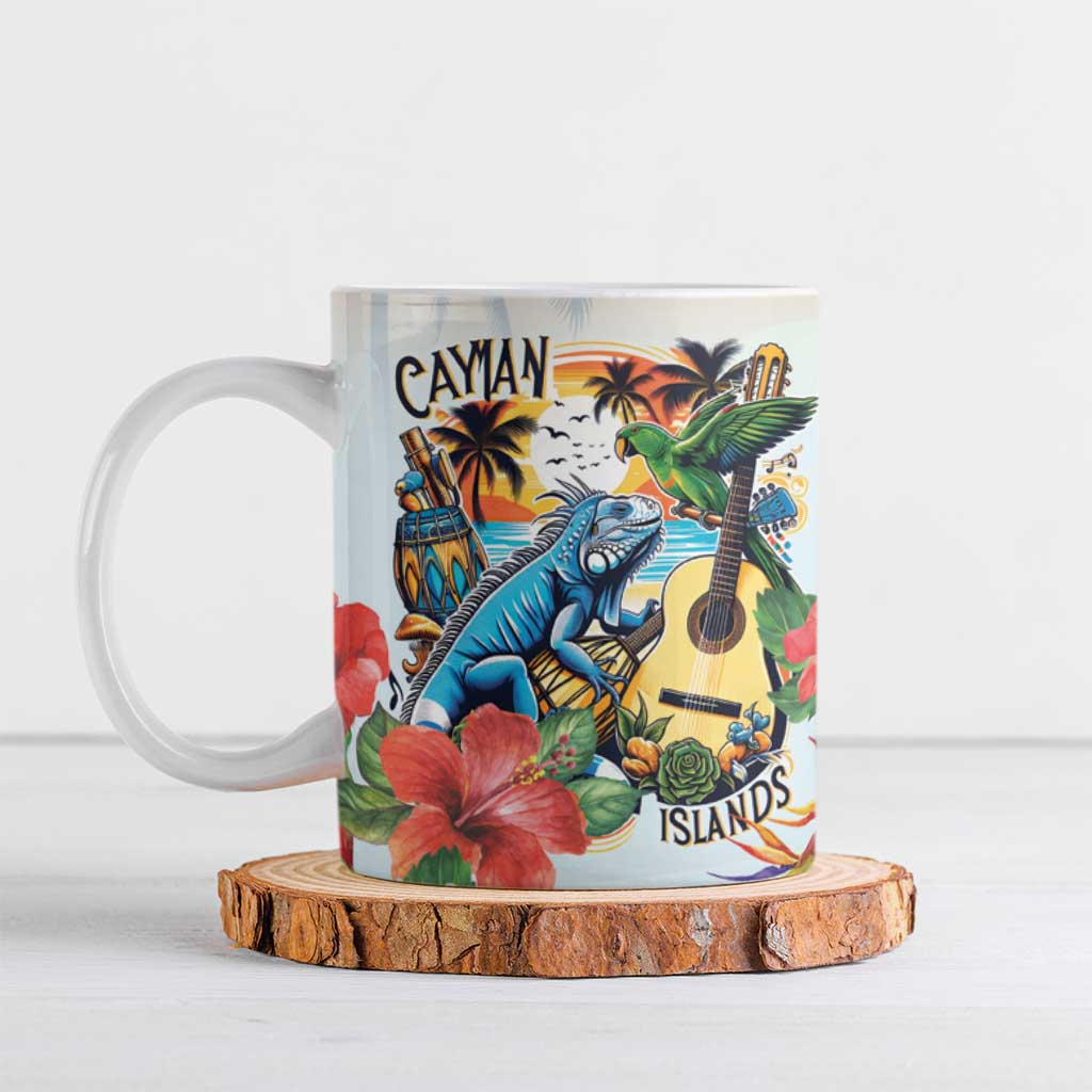 Cayman Islands Ceramic Mug Iguanas And Parrot Hisbius Flower - Wonder Print Shop
