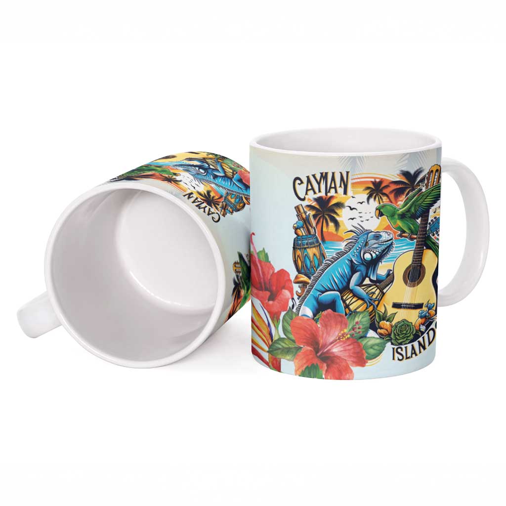 Cayman Islands Ceramic Mug Iguanas And Parrot Hisbius Flower - Wonder Print Shop