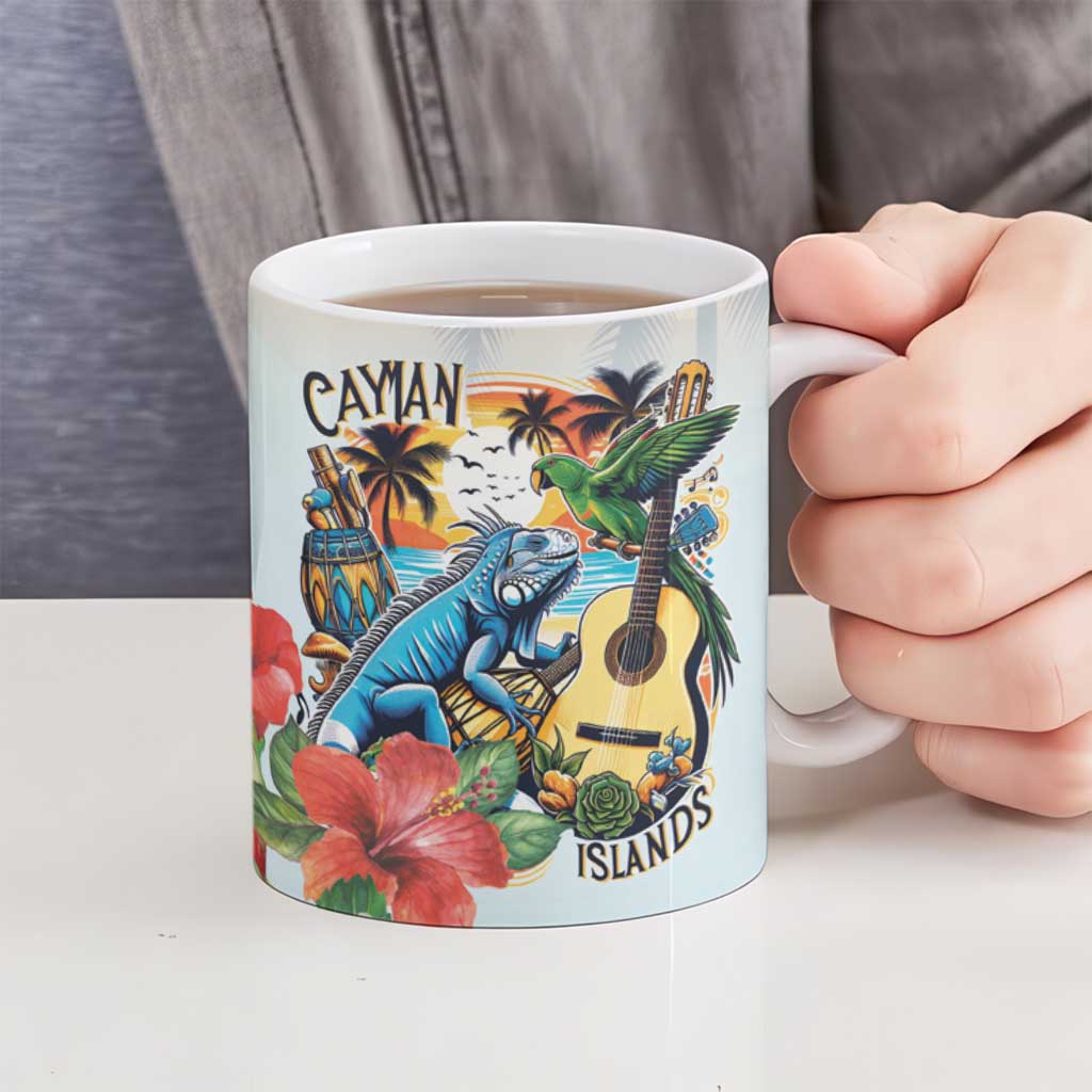 Cayman Islands Ceramic Mug Iguanas And Parrot Hisbius Flower - Wonder Print Shop