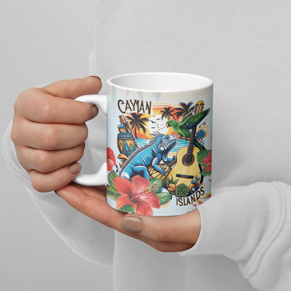 Cayman Islands Ceramic Mug Iguanas And Parrot Hisbius Flower - Wonder Print Shop