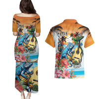Cayman Islands Couples Matching Puletasi and Hawaiian Shirt Iguanas And Parrot Hisbius Flower - Wonder Print Shop
