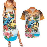Cayman Islands Couples Matching Summer Maxi Dress and Hawaiian Shirt Iguanas And Parrot Hisbius Flower - Wonder Print Shop