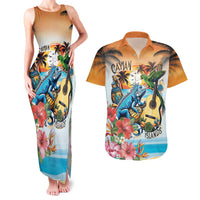 Cayman Islands Couples Matching Tank Maxi Dress and Hawaiian Shirt Iguanas And Parrot Hisbius Flower - Wonder Print Shop