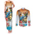 Cayman Islands Couples Matching Tank Maxi Dress and Long Sleeve Button Shirt Iguanas And Parrot Hisbius Flower - Wonder Print Shop
