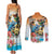 Cayman Islands Couples Matching Tank Maxi Dress and Long Sleeve Button Shirt Iguanas And Parrot Hisbius Flower - Wonder Print Shop