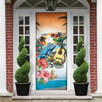 Cayman Islands Door Cover Iguanas And Parrot Hisbius Flower - Wonder Print Shop
