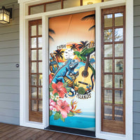 Cayman Islands Door Cover Iguanas And Parrot Hisbius Flower - Wonder Print Shop