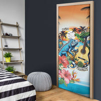 Cayman Islands Door Cover Iguanas And Parrot Hisbius Flower - Wonder Print Shop