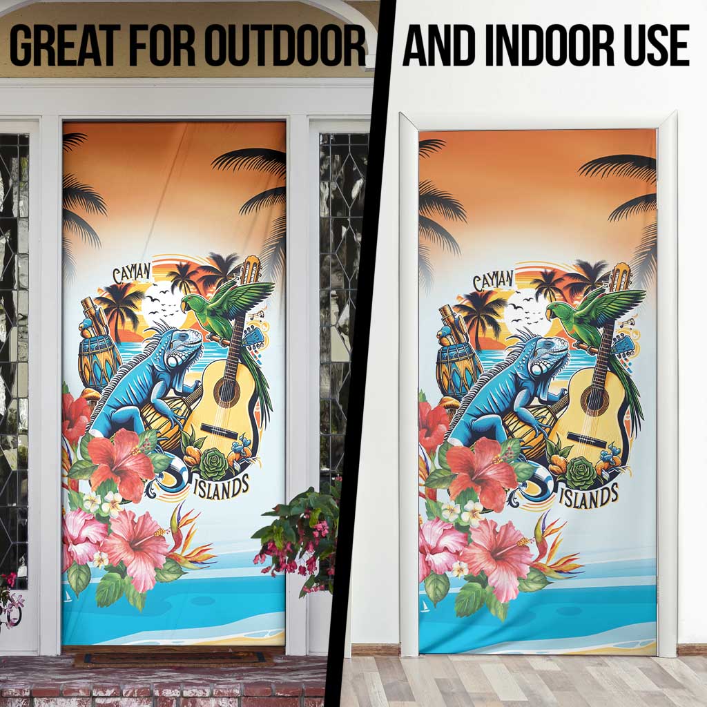 Cayman Islands Door Cover Iguanas And Parrot Hisbius Flower - Wonder Print Shop