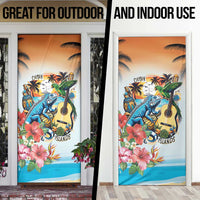 Cayman Islands Door Cover Iguanas And Parrot Hisbius Flower - Wonder Print Shop