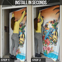 Cayman Islands Door Cover Iguanas And Parrot Hisbius Flower - Wonder Print Shop