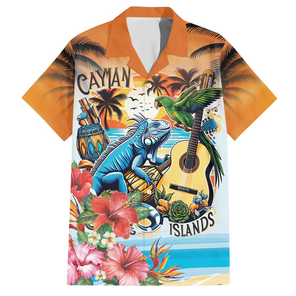 Cayman Islands Family Matching Long Sleeve Bodycon Dress and Hawaiian Shirt Iguanas And Parrot Hisbius Flower - Wonder Print Shop