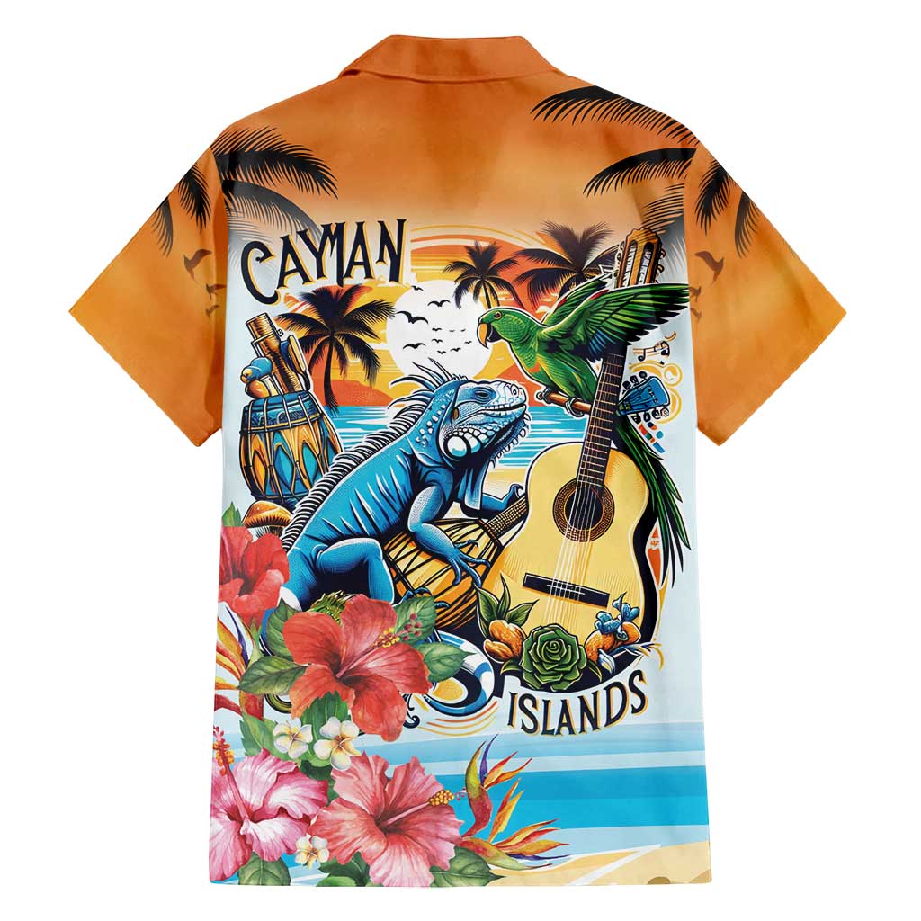 Cayman Islands Family Matching Long Sleeve Bodycon Dress and Hawaiian Shirt Iguanas And Parrot Hisbius Flower - Wonder Print Shop