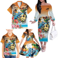 Cayman Islands Family Matching Off The Shoulder Long Sleeve Dress and Hawaiian Shirt Iguanas And Parrot Hisbius Flower - Wonder Print Shop