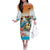Cayman Islands Family Matching Off The Shoulder Long Sleeve Dress and Hawaiian Shirt Iguanas And Parrot Hisbius Flower - Wonder Print Shop